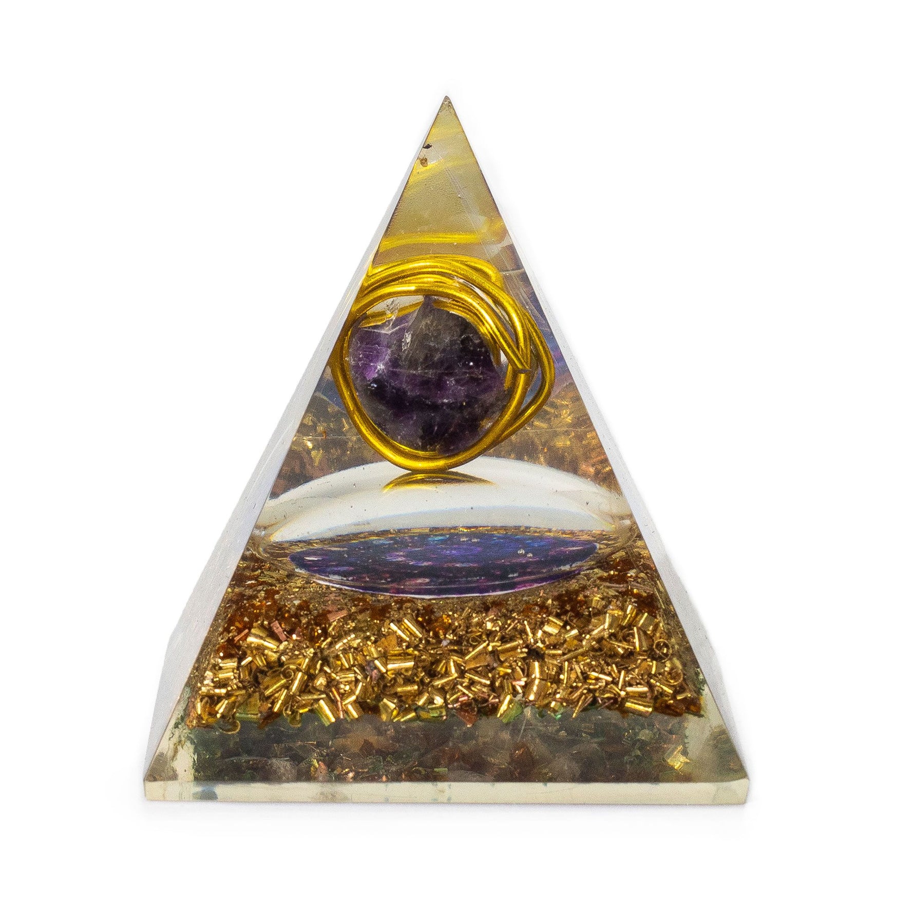 Med Organite Pryamids 7x6cm - Wrapped Amythist - Copper Chips