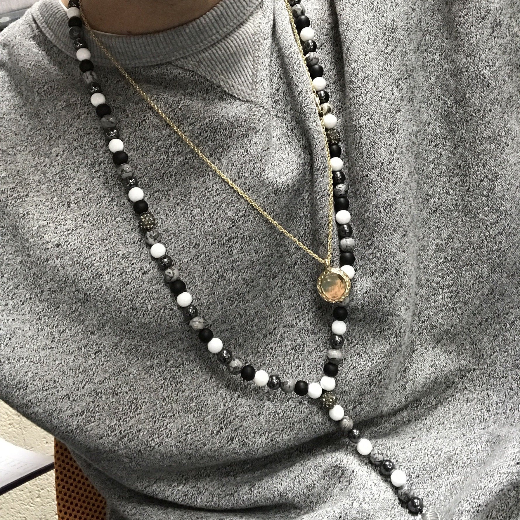 Hamsa / Pink & Black - Gemstone Necklace