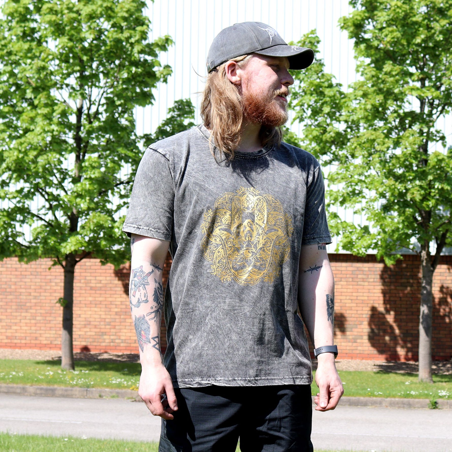 XLarge Stone Washed T-Shirt - Hamsa - Dark Grey
