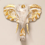 Large Elephant Head - Gold & Whitewash