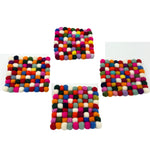 Felt Ball Square Coasters - Multi Grey colour (set of 4)