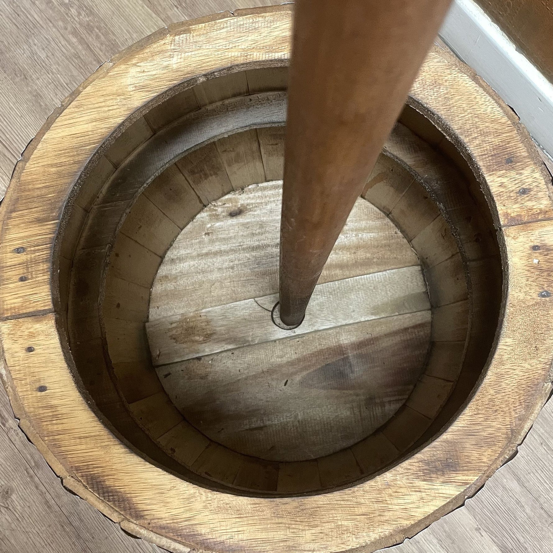 Beer Barrel Table & Parasol Stand – Natural Wood 60 x 48.5 cm
