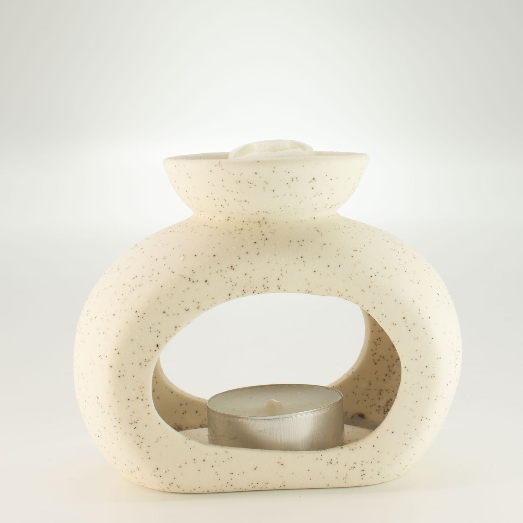 Ceramic Zen Oil Burner - Oval Pebble - Speckled Off-White