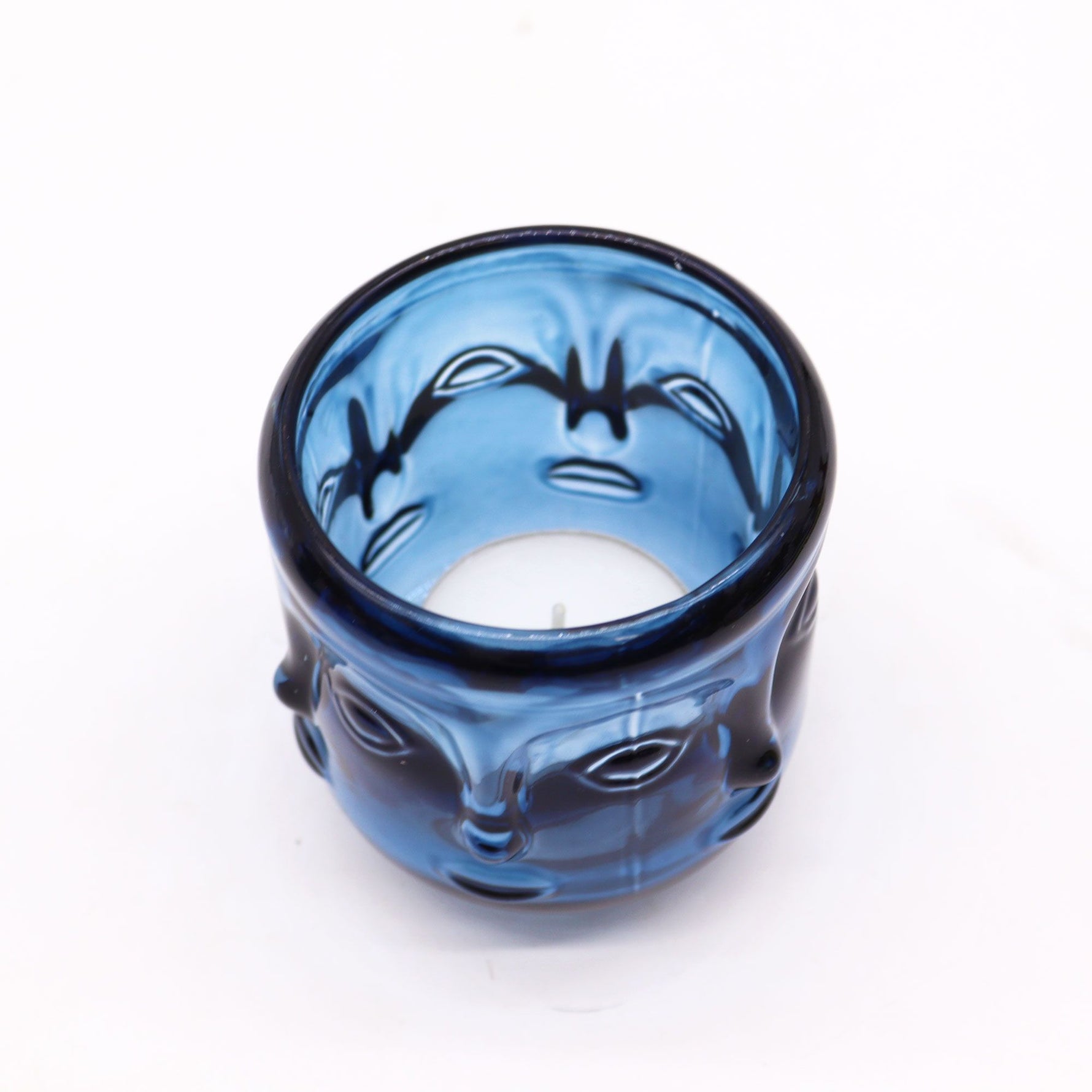 Buddha Faces Candle Jar - Royal Blue