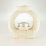 Ceramic Zen Oil Burner - Large Oval Pebble  - Speckled Off-White