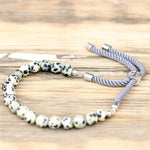 925 Silver Plated Gemstone Charcoal String Bracelet - Dalmatian Jasper
