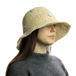 Nomad Sari Floppy Straw Sun Hat - Beige & Blue Flowers