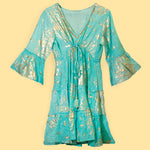 Nomad Sari Turquoise & Gold Coral Print Dress (M/L)