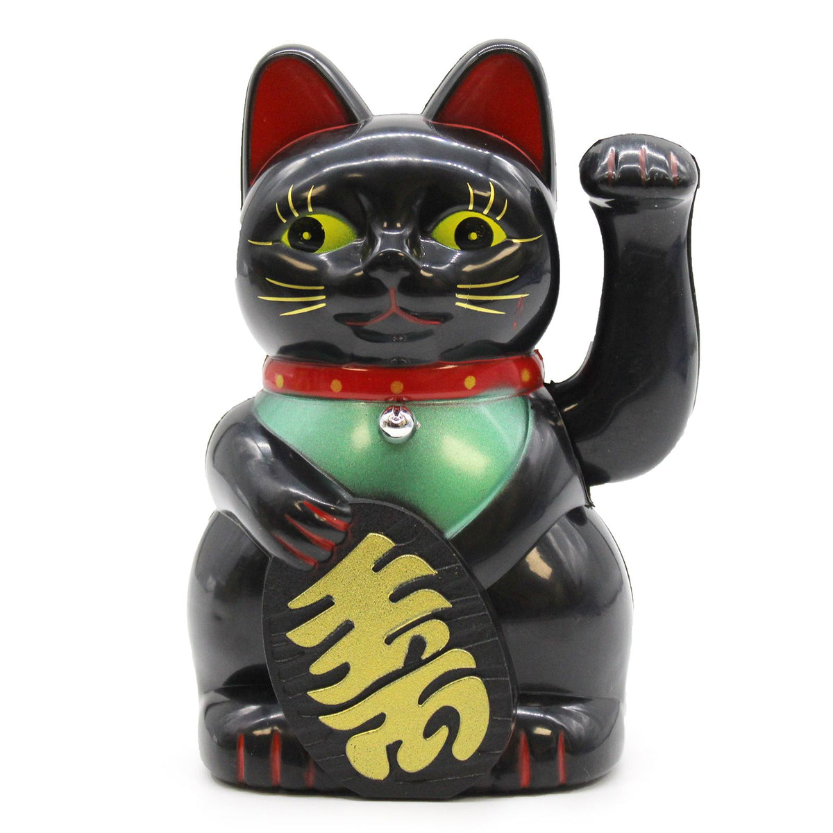 Black waving lucky money cat figurine, 15cm, front view
