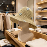 Nomad Sari Floppy Straw Sun Hat - Beige & Blue Flowers