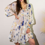 Nomad Sari Evil Eye Dress – White, Blue & Gold – Size M/L
