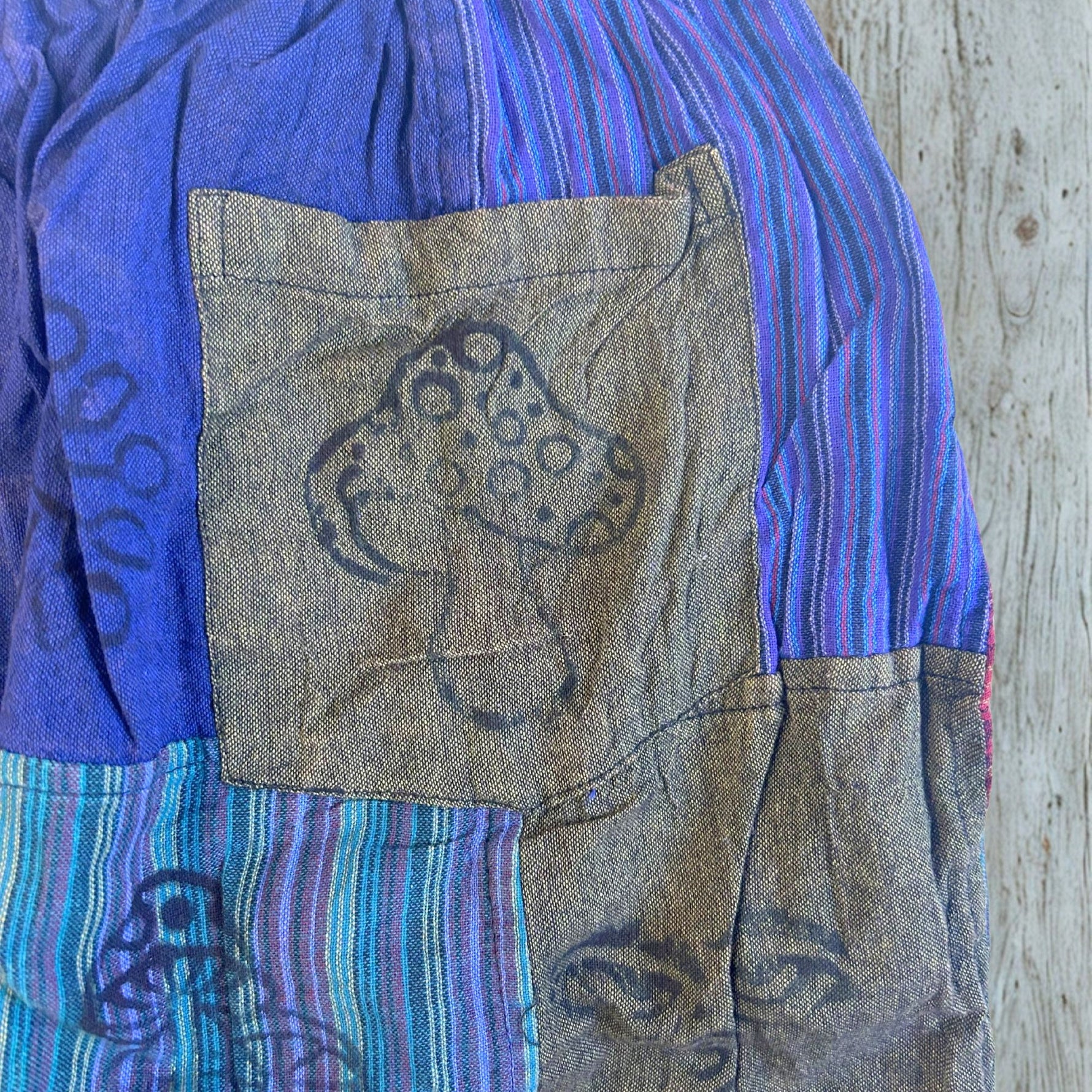 Nomad Sari - Mushroom Pants - Block Print Designs - Purple Tones S/M