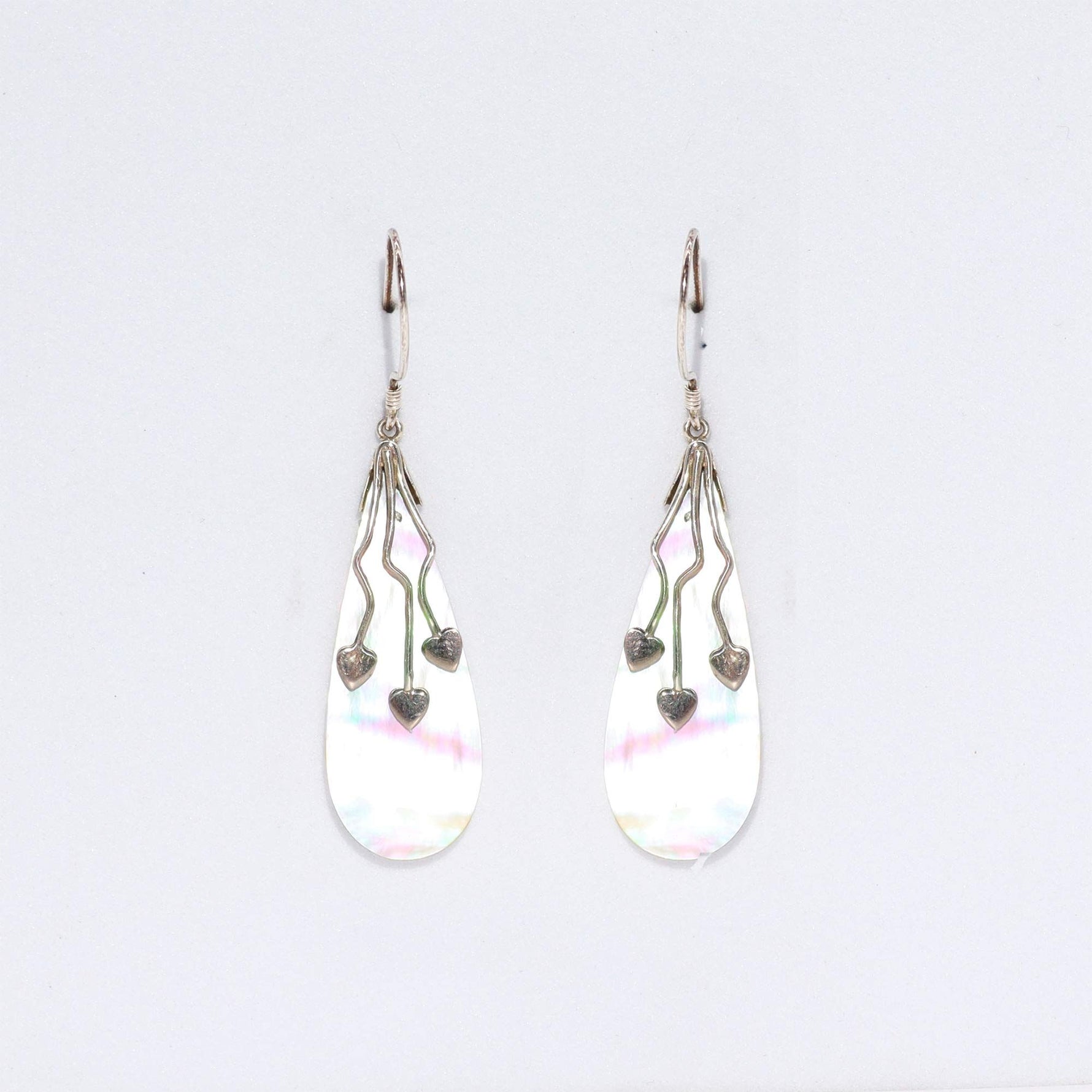 Shell & Silver Earrings - Three Hearts - MOP