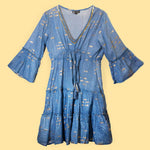 Nomad Sari Sea Blue & Gold Fish Print Dress (L/XL)