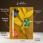 Lokta Bold Floral Notebook – Large (21x15cm) – 45 Leaves – Includes Bookmark – Mustard Brown