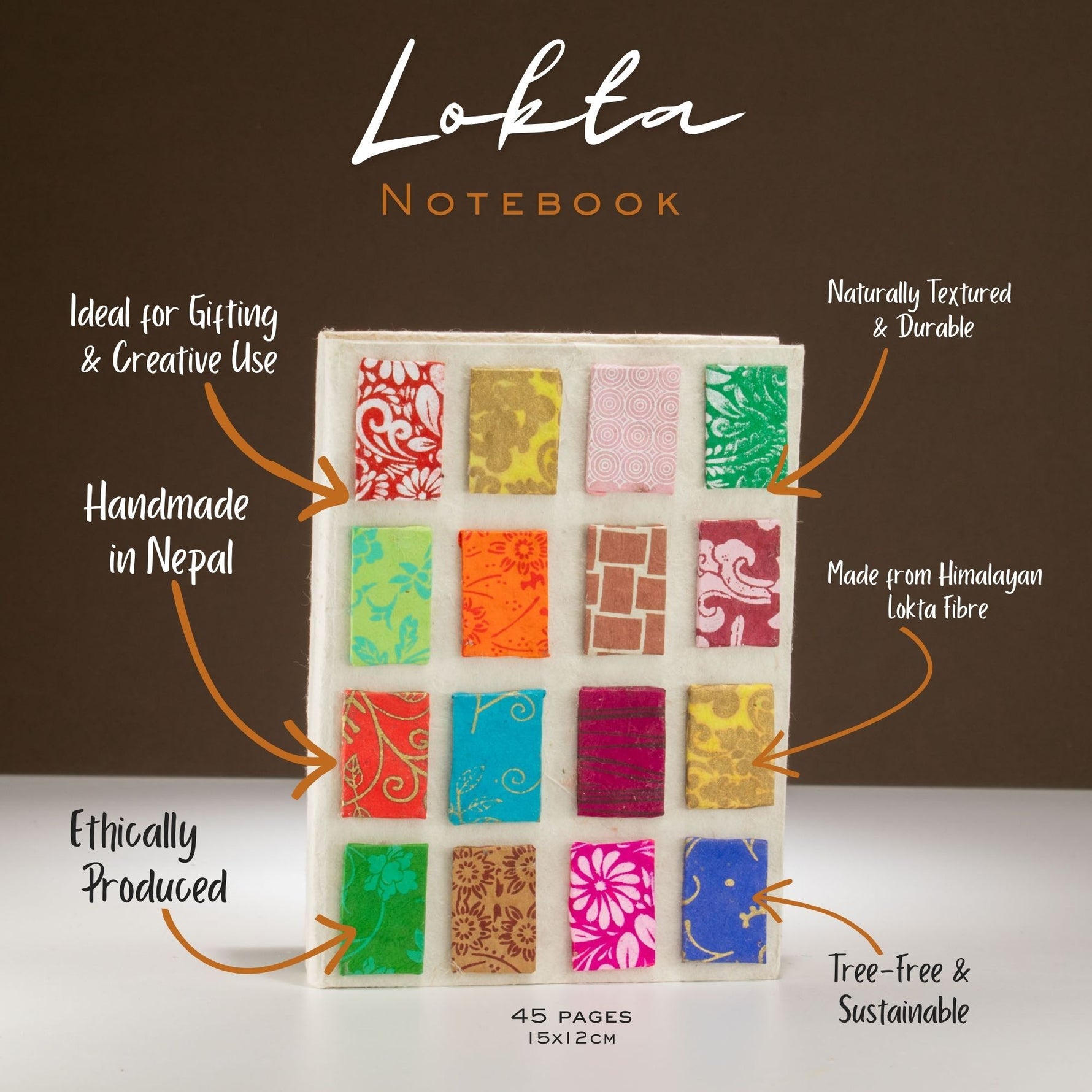Lokta Mini Tiles Notebook – Medium (15x12cm) – 45 Leaves – Natural