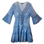 Nomad Sari Sea Blue & Gold Fish Print Dress (L/XL)