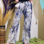 Nomad Sari Lounge Pants (M/L) – Blue Tie-Dye with Gold Greek Motif