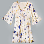 Nomad Sari Evil Eye Dress – White, Blue & Gold – Size M/L