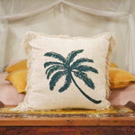Linen Cushion Cover 60x60cm Palm Tree  with Fringe
