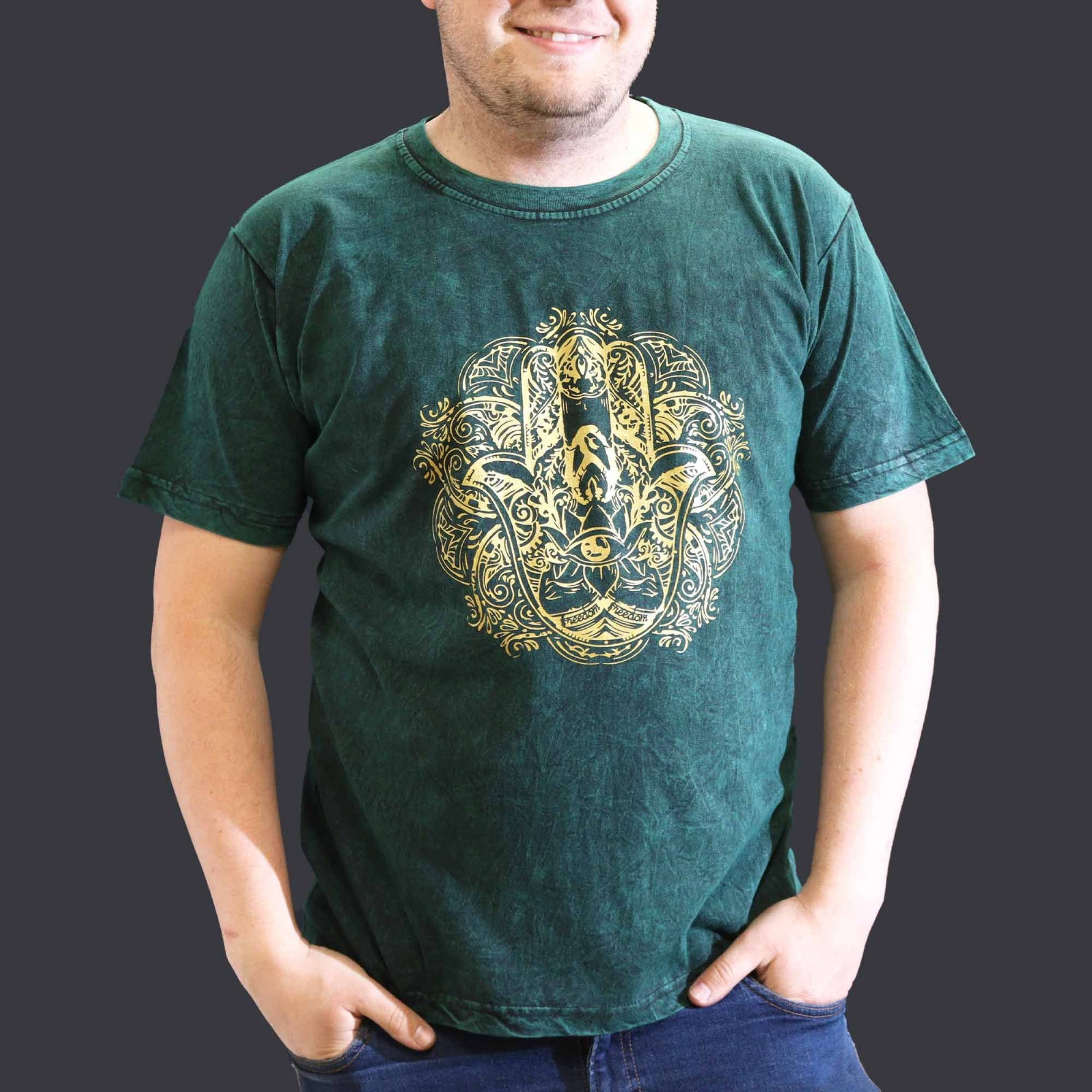 XLarge Stone Washed T-Shirt - Hamsa - Green