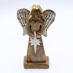 Large Mango Wood Peace Angel Metal Wings & Enamel Detail