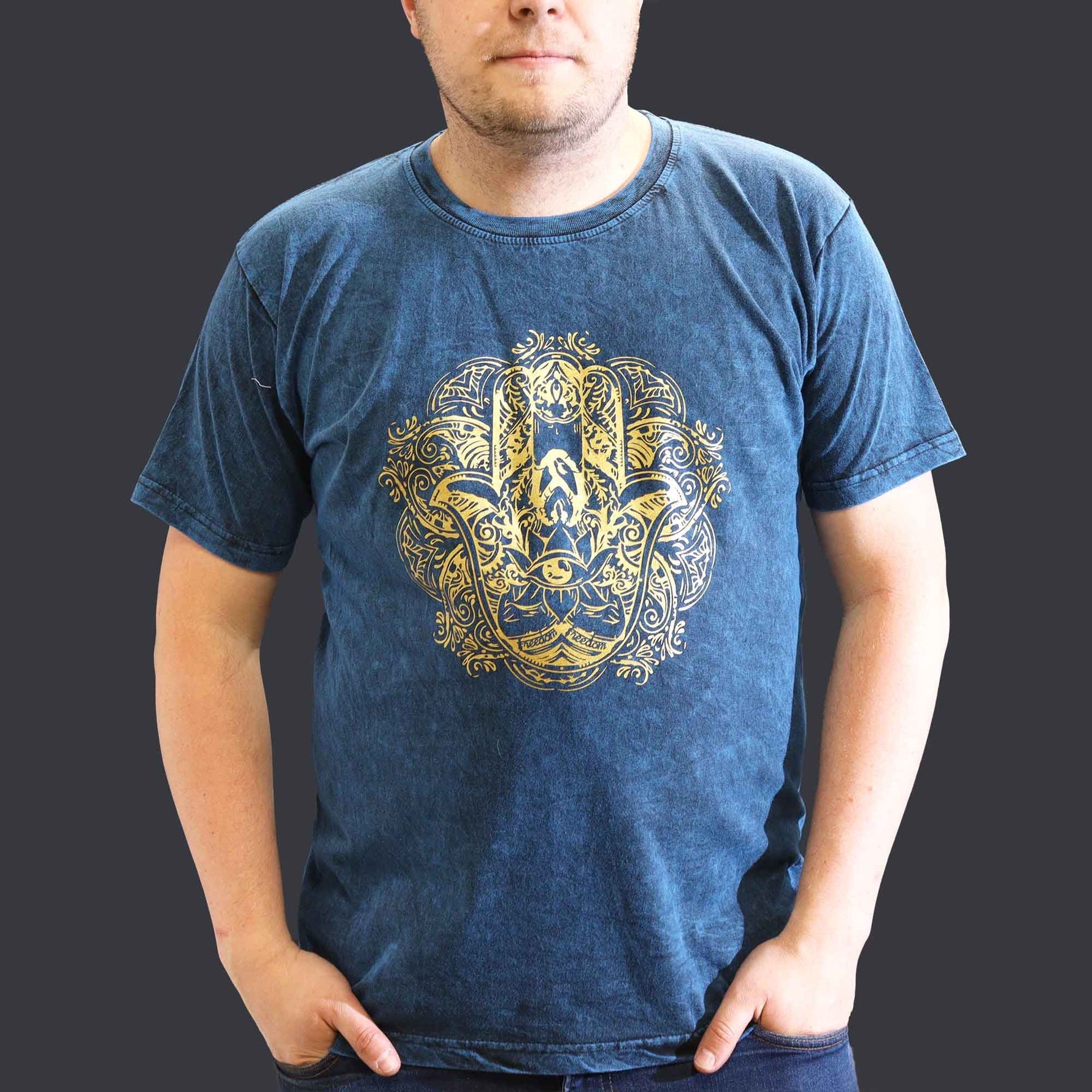 XLarge Stone Washed T-Shirt - Hamsa - Blue
