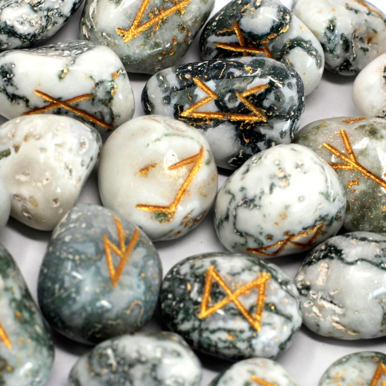 Tree Agate Rune Stone Set in Pouch