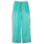 Nomad Sari Lounge Pants (M/L) – Turquoise with Hand-Painted Gold Fish Design