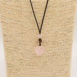 Cord Necklace Gemstone Pendant - Rose Quartz Heart