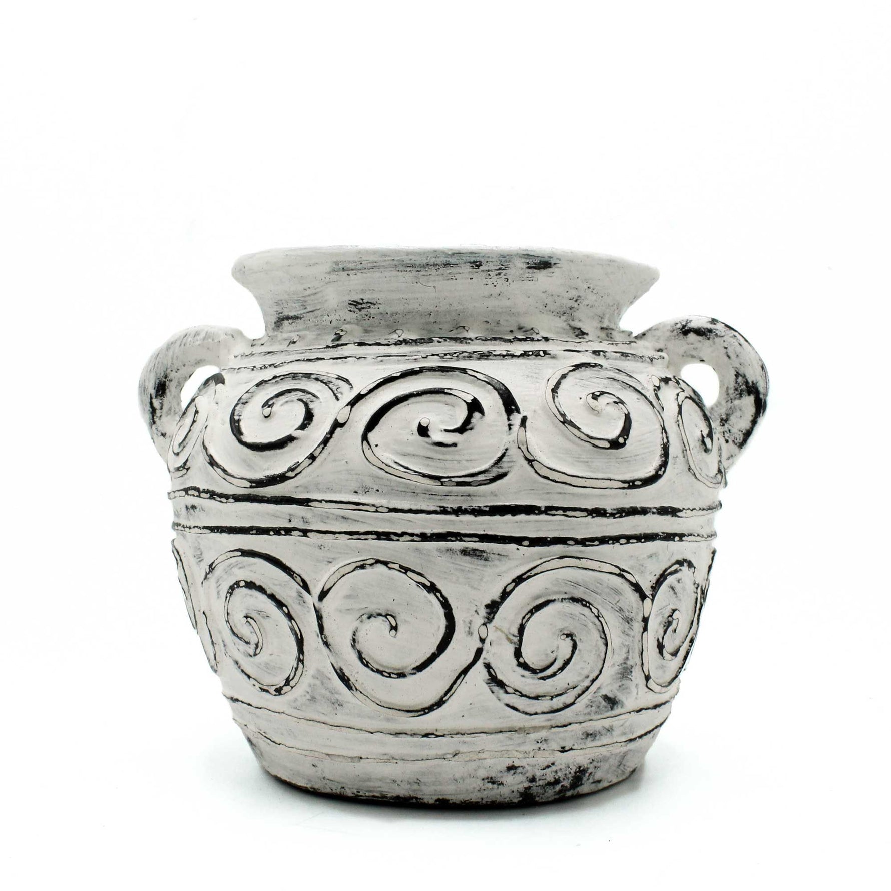 Greek Clay Plant Pot With Handles - Cream 15cm