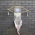 Protection Dream Catcher - Lrg Macrame Eye Blue/ White/Pink