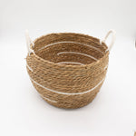 Cotton & Seagrass Large Baskets – Natural Stripes – Set of 3